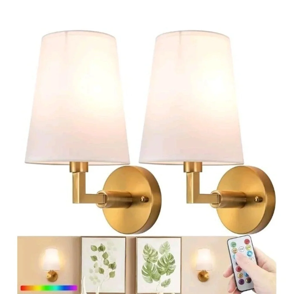 SLYWISE Battery Operated Wall Sconce, Wireless Wall Sconce Set of Two RGB Colors